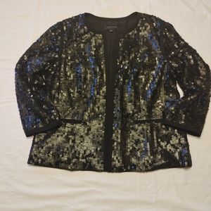 Talbots Black Sequin Open Front Jacket